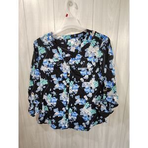 Women's Dark Floral Fairy Peasant Top Size M Pockets Festival Casual Office